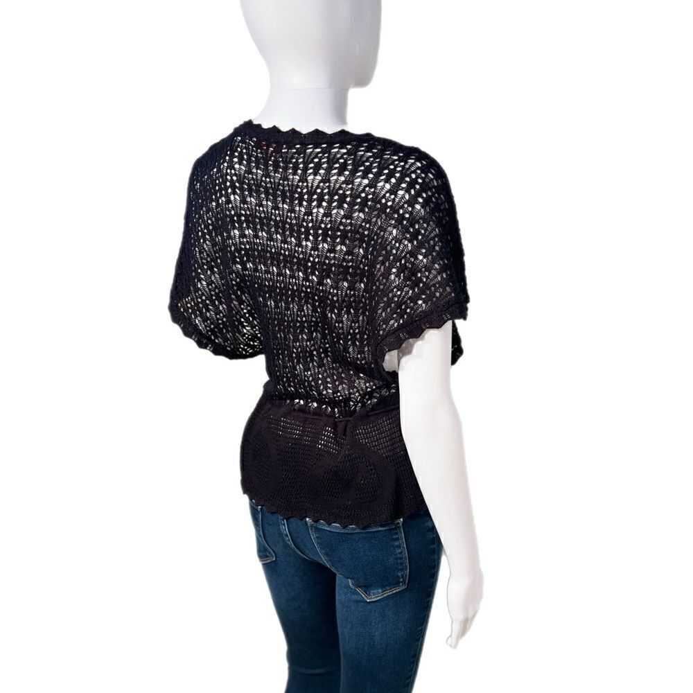 Crochet Knit Drop Waist Drawstring Cardigan - Picture 3 of 11